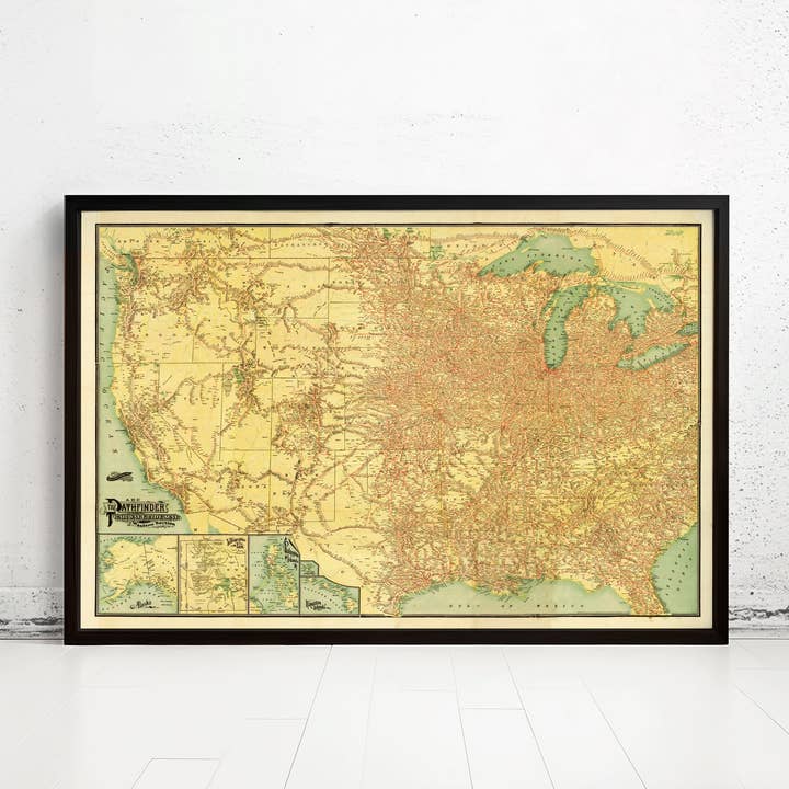 Vintage Railway Guide Map of United States America 1907 Old Railway lines and stations USA for wholesale by OldCityPrints - Old Maps and Posters