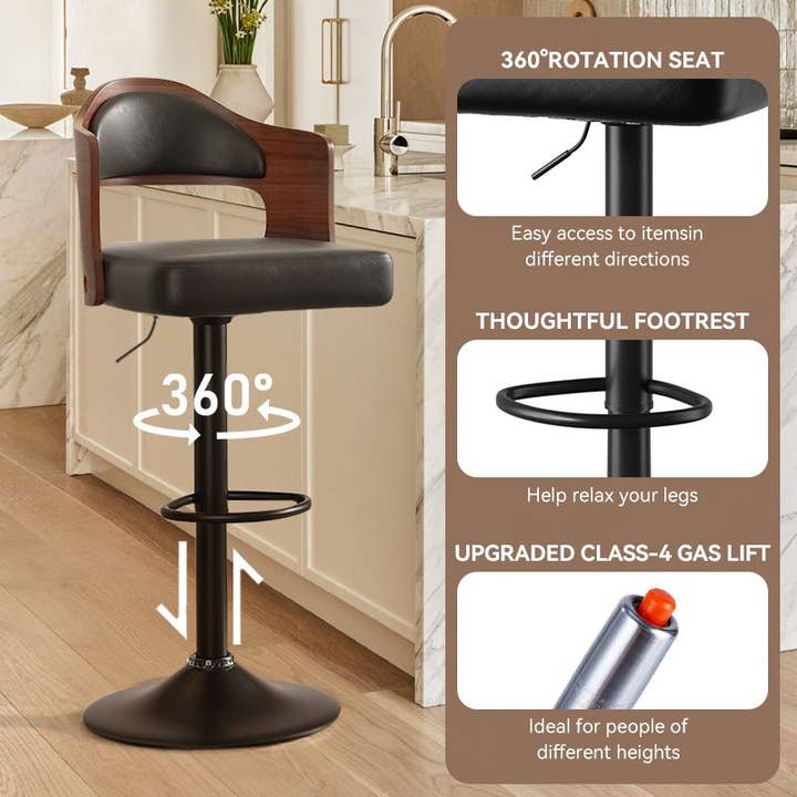 BlakOutlet - Wholesale Stool - Set of 2 Wooden Barstools PU Leather Upholstered Bar Chairs6
