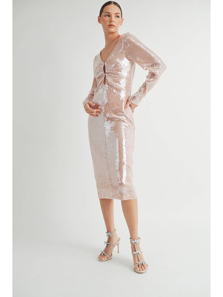 Pink Sequin Bodycon Midi Dress for wholesale on Faire