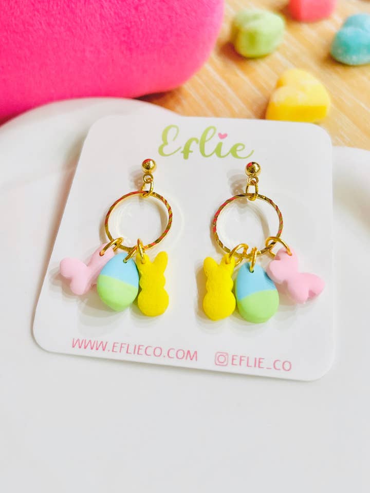 Easter Spring Earrings Cute Triple Hoop Holiday Bunnies Eggs for wholesale by Eflie