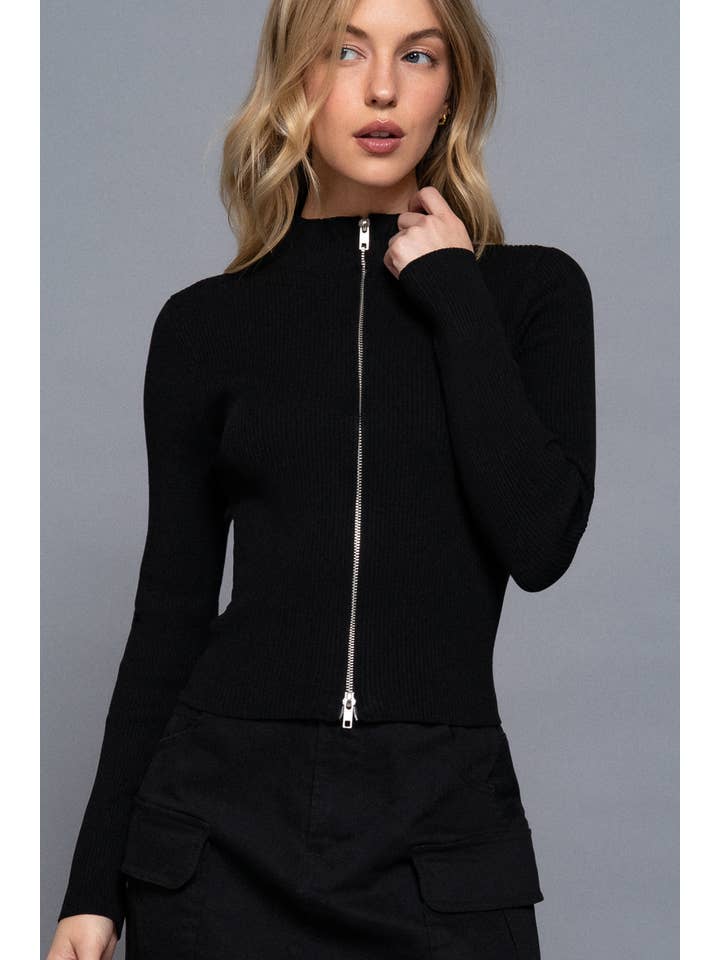 Active Basic | Active USA - Wholesale Knit Sweater - Women's - Long Sleeve With Two Way Open Zipper Detail Sweater8