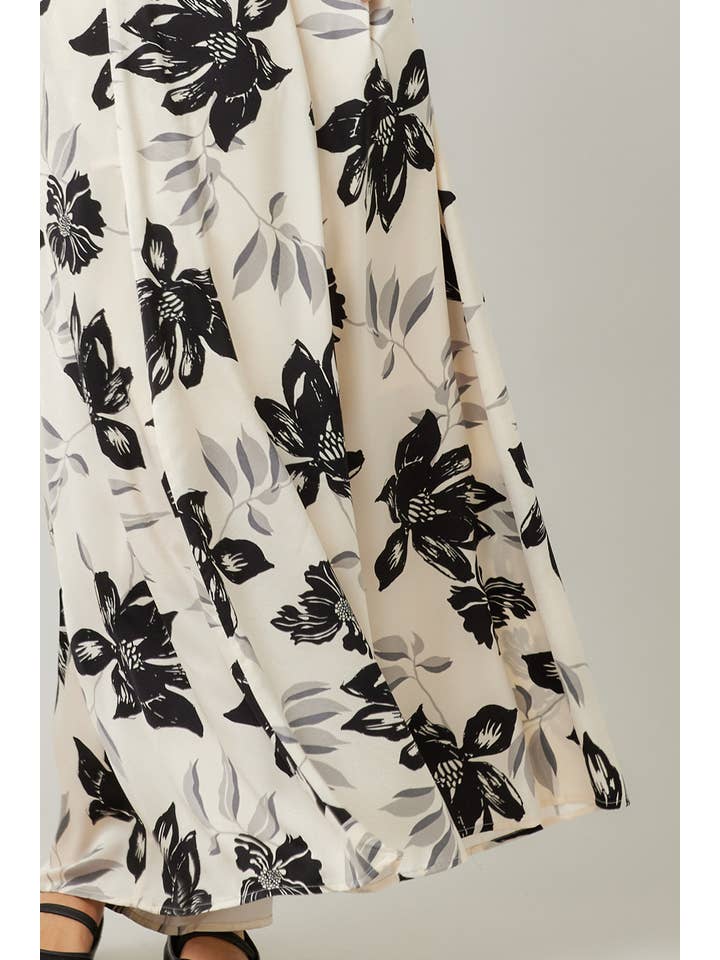 IVORY Fall Holiday Floral Printed Satin Open Back Maxi Dress for wholesale on Faire3