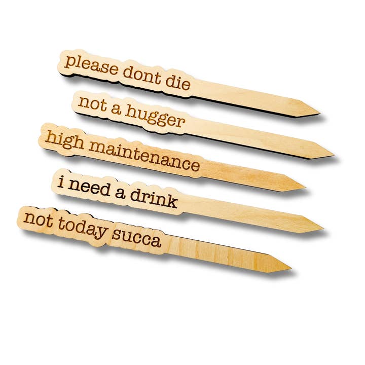 Funny Wooden Plant Stakes~Sassy Sprouts for wholesale by Betsy Jane Studio