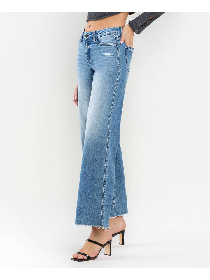 VOUCHSAFE MID RISE CLEAN CUT RAW HEM WIDE JEANS T6017 for wholesale on Faire2