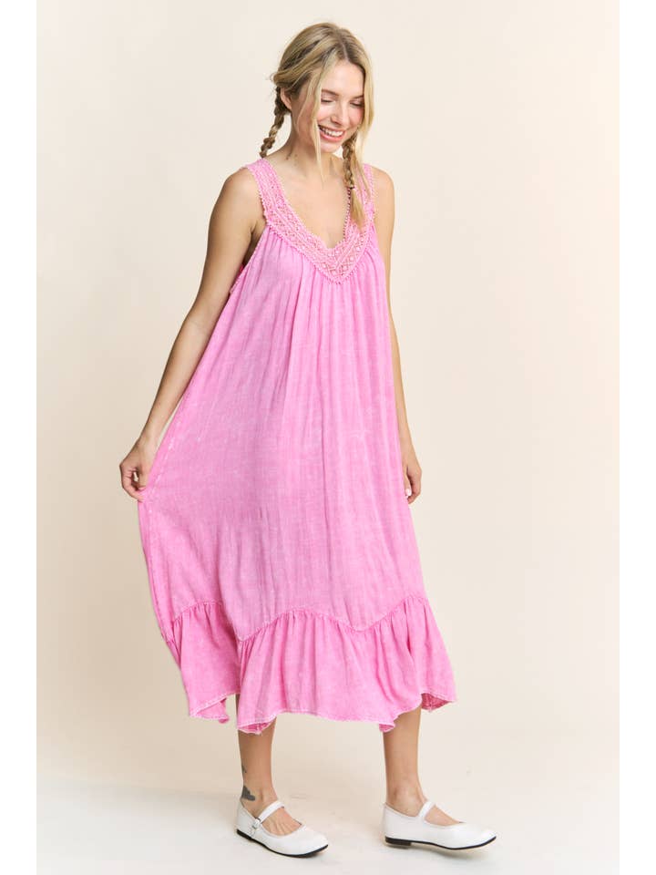 J.Her - Wholesale Dress - Women's - MineralWash Floral detailed Vneck Cami Dress HD5704.