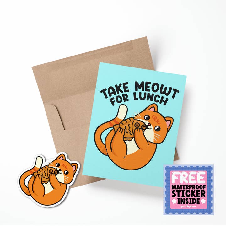 Carte de vœux Take Meowt For Lunch pour la vente par Girls Printing House