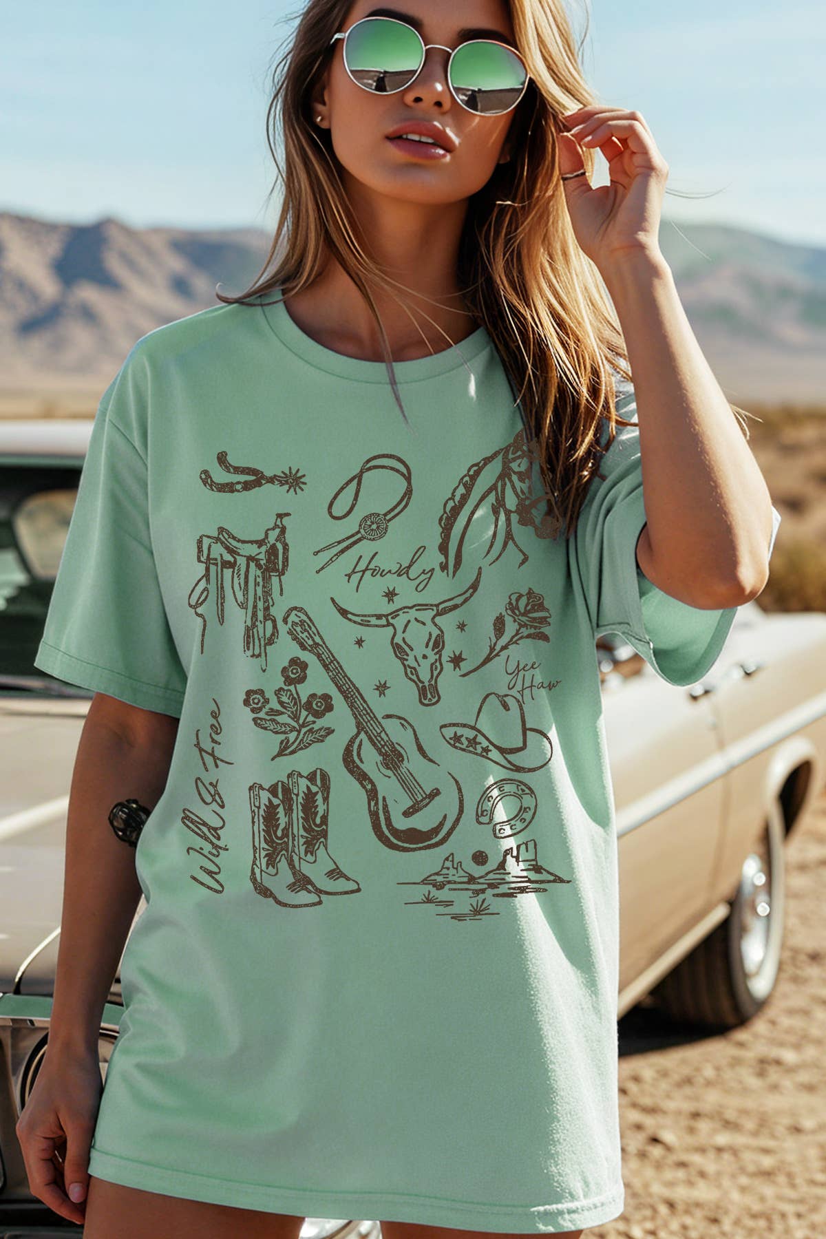 Amused by Blue - Vente T-shirt sérigraphié – femme - Haut à manches courtes avec imprimé graphique occidental pour femmes2