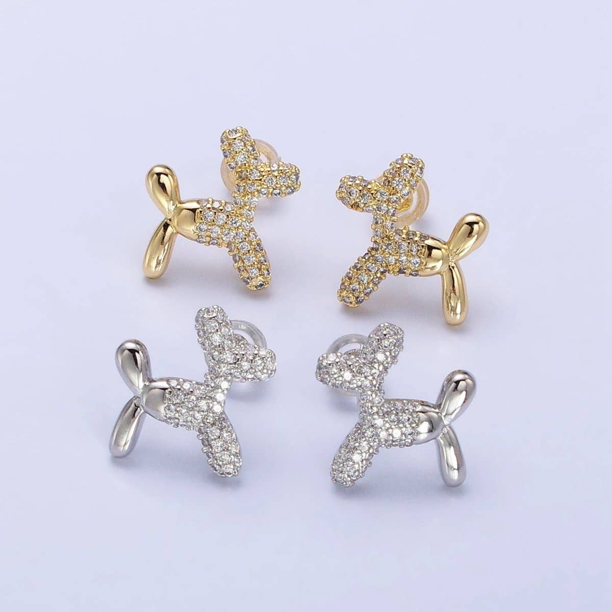 Aim Eternal - Wholesale Stud/Post Earrings - Gold, Silver Dog Balloon Bubble Animal Micro Paved CZ Stud Earrings | AB560 AB5614