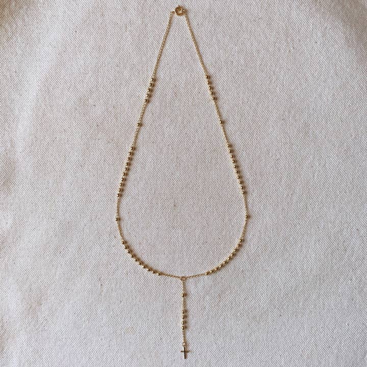 GoldFi - Wholesale Prayer Beads Necklace - 18k Gold Filled Simple Cross Rosary Necklace
