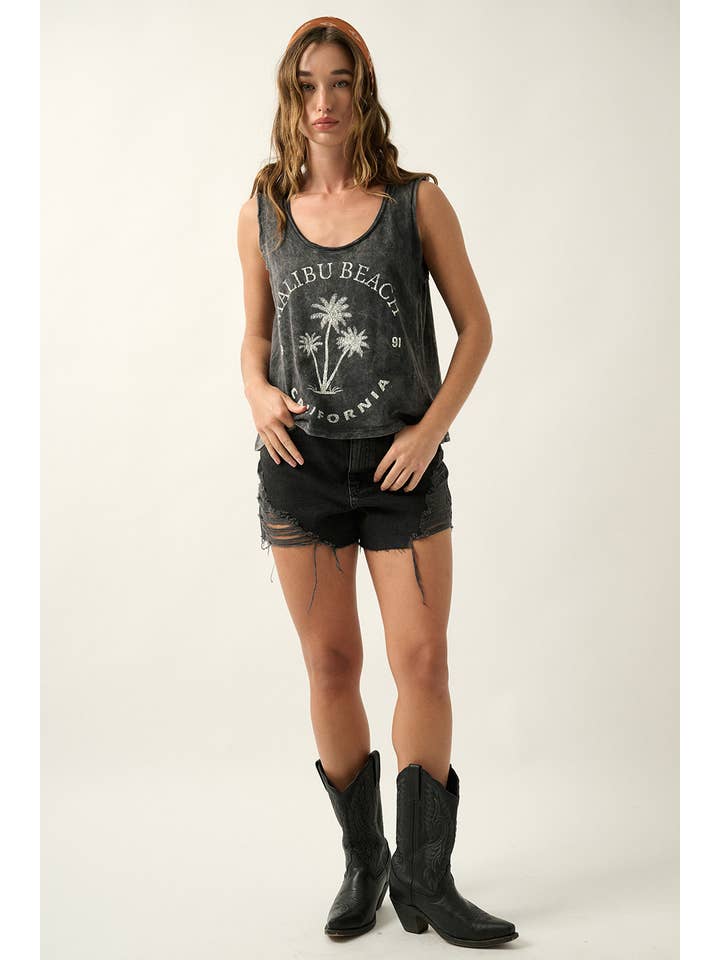 CHARCOAL Malibu Beach 1991 Graphic Print Tank Top for wholesale on Faire