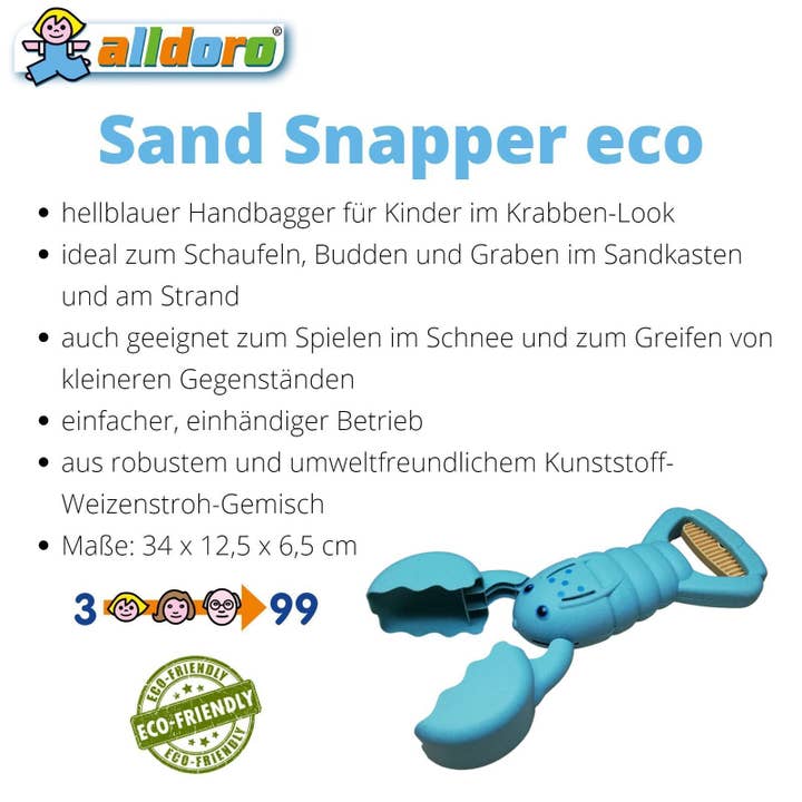 alldoro GmbH - Wholesale Beach/Pool Toy - Kids & Baby - Sand Snapper ecofriendly, blue sand gripper, crab design