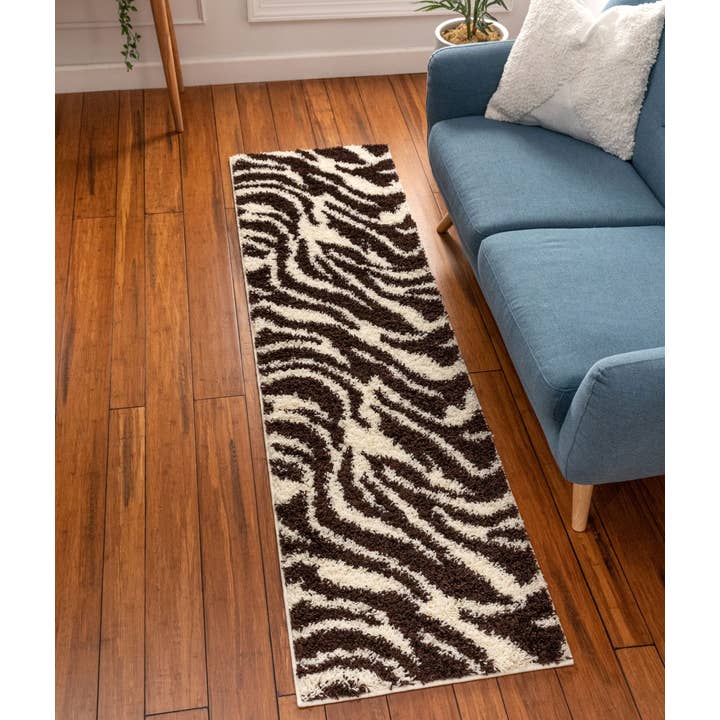 Well Woven - Wholesale Area Rug - Safari Zebra Brown Contemporary Shag Rug5