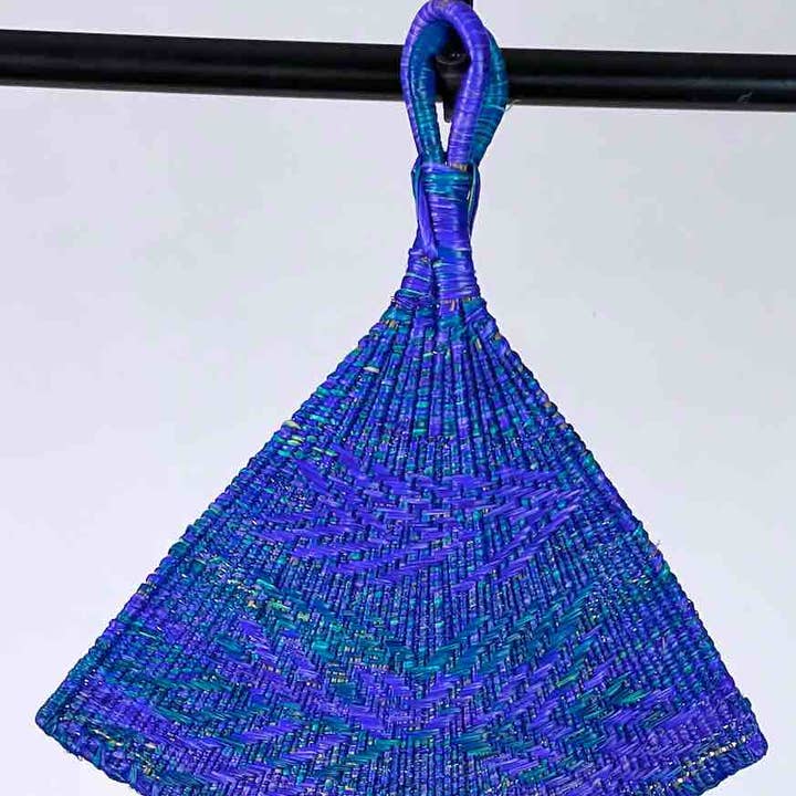 Raffia Hand Fan Accessory Handwoven in Togo - Purple & Blue for wholesale by The Niger Bend