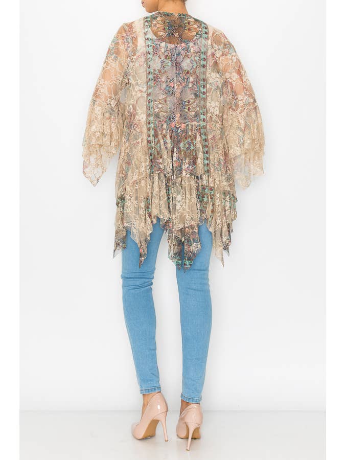 Origami Apparel ~ Lace and Crochet inspired – Großhandel Strickjacke – Damen – Klassische Strickjacke aus Spitze mit gestuften Lagen - 4618TP/TURQ3