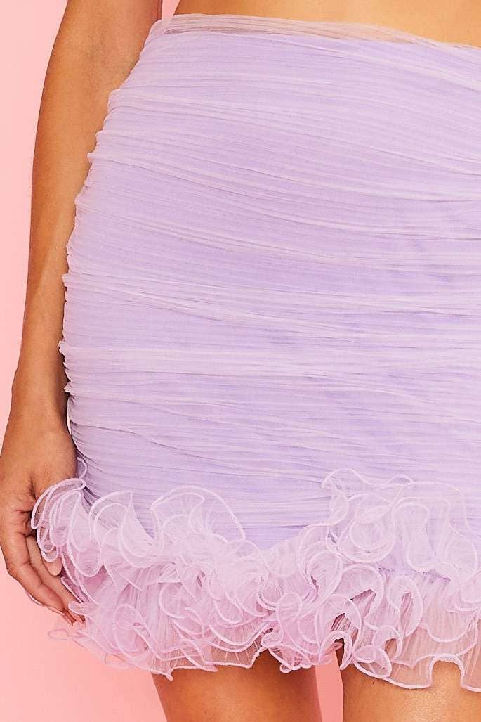 Main Strip – Saia - Mulher por atacado – Fecho lateral com folhos de bainha em camadas Organza Mini Saia13