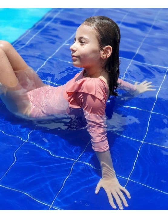 Doux Soleil - Wholesale One Piece Swimsuit - Kids - Girl's “Salmon” Anti-UV One Piece Swimsuit UPF50+2