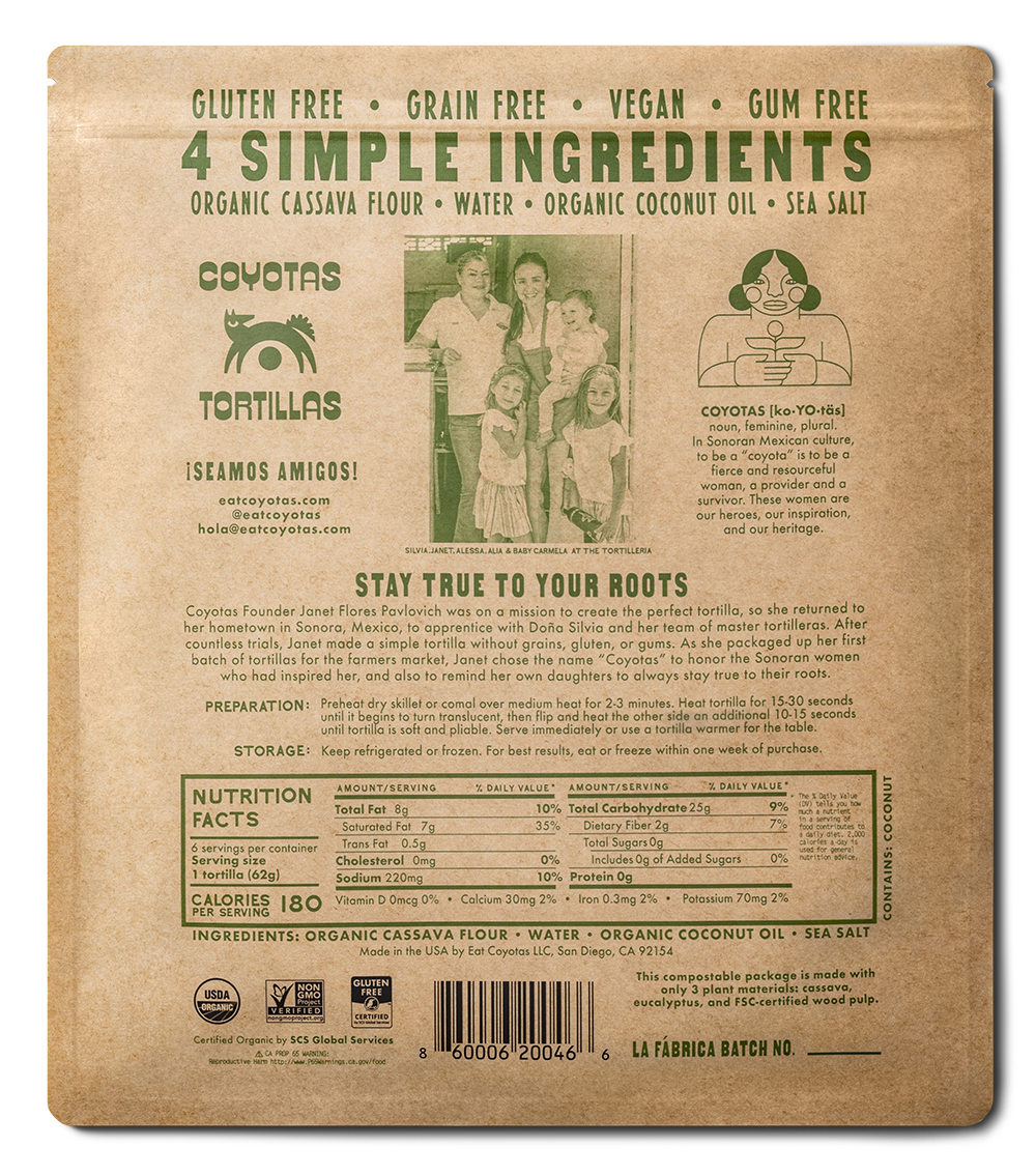 COYOTAS - Wholesale Bread/Tortilla - Organic Cassava Tortillas LARGE (9")1