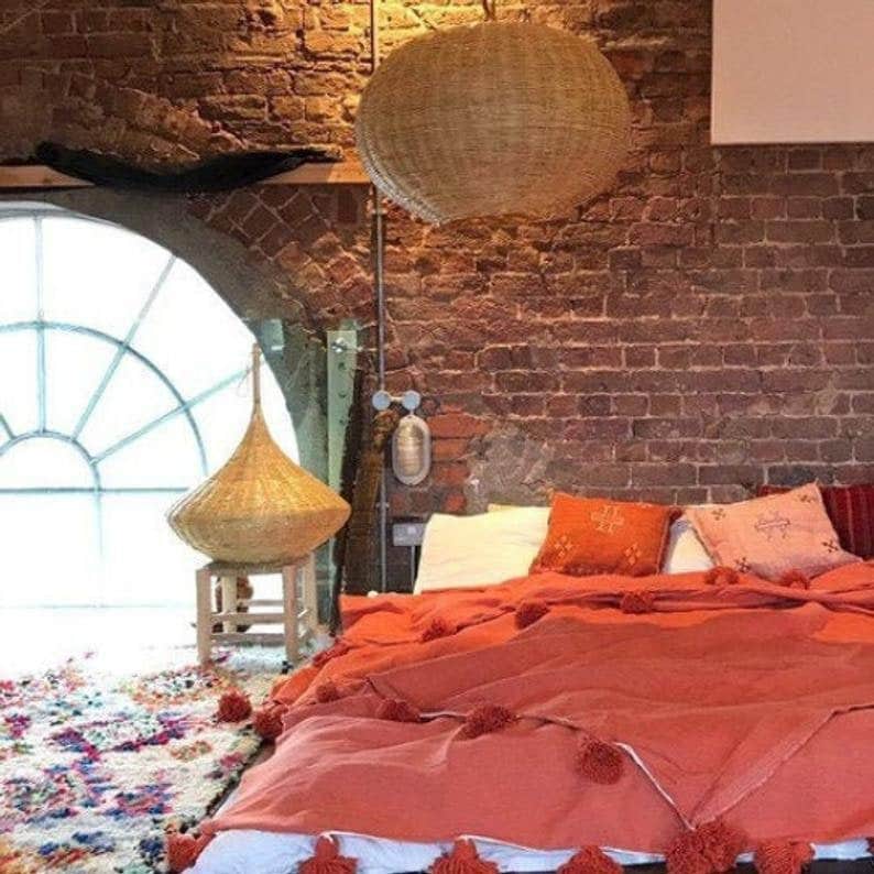 HandmadeBestSeller - Wholesale Throw blanket - Rust Orange Moroccan Pom Pom Blanket - Handmade Cotton3