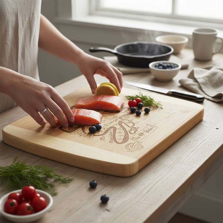 Alaska Laser Etched Bamboo Charcuterie Cutting Board for wholesale by Gooseberry Designs