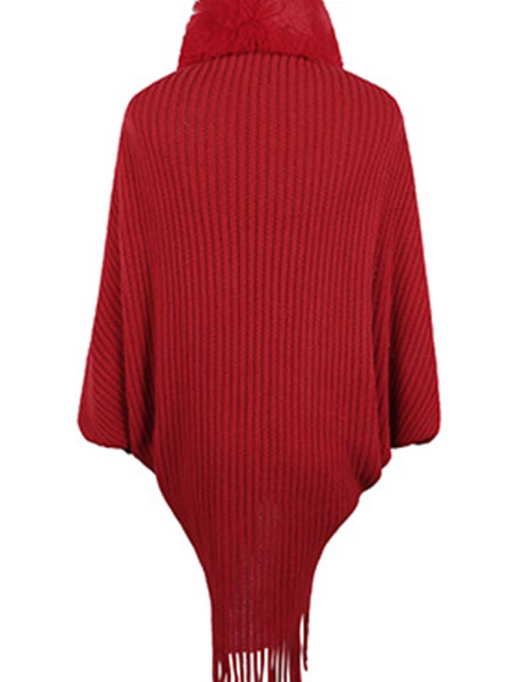 Lily Clothing - Wholesale Poncho - Women's - WOMEN WINTER FURRY TASSEL DETAILED SHAWL WRAP_CWTBLL02655