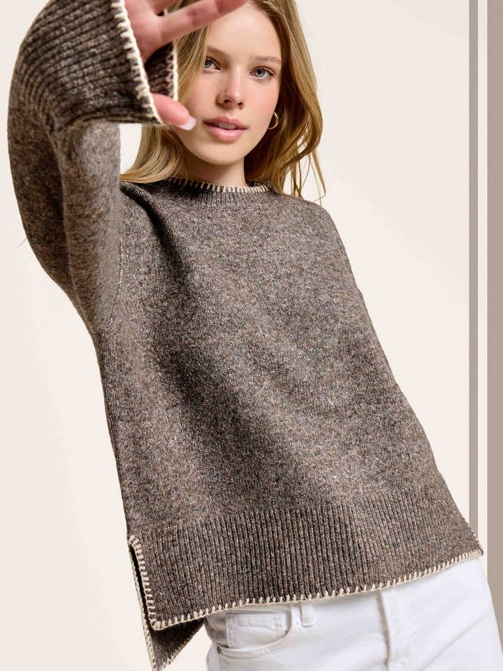 JDS3607-Jersey de Cuello Redondo Hi-Low con Puntada de Cobija en Contraste para venta al por mayor de La Miel