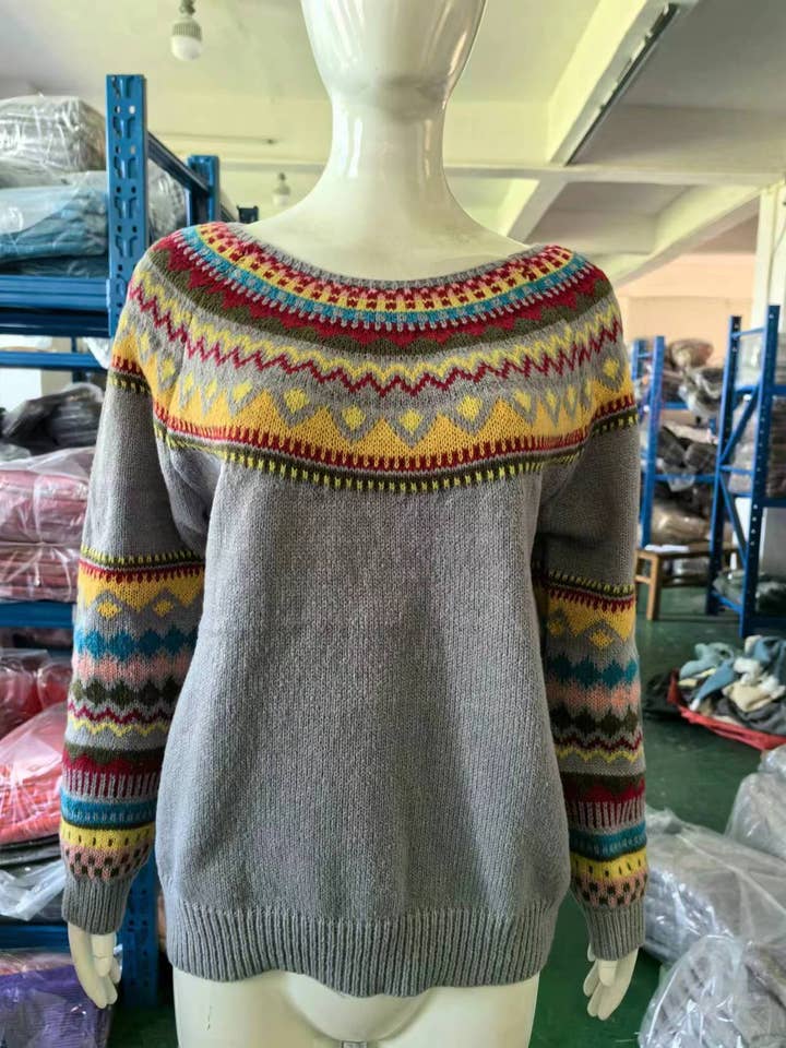 Rosa Clothing - Wholesale Knit Sweater - Women's - Cottagecore Vintage jacquard knit sweater jumper8