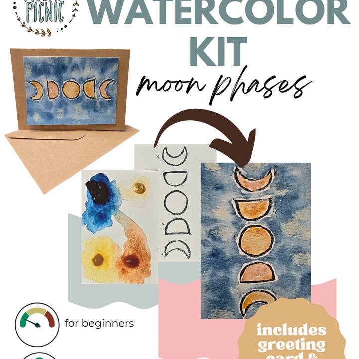Mosaic Picnic - Wholesale DIY Craft Kit - Beginner Watercolor DIY Craft Kit: Moon Phases Card2