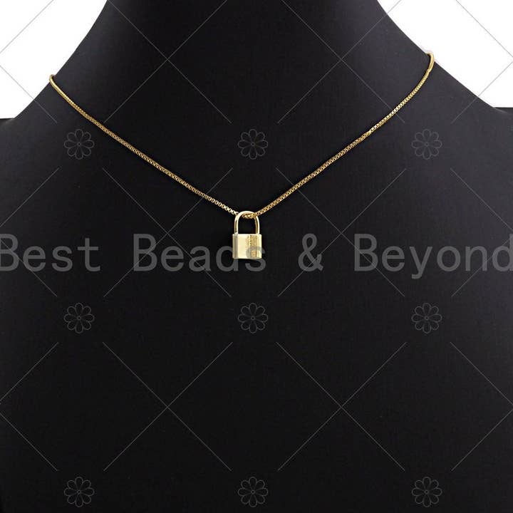 BestBeads&Beyond - Wholesale Individual Charm/Pendant - 18k Shiny Gold Padlock Charms, Dainty Lock Charms, Padlock Pendant, Gold Charm, Gold Pendant, Padlock Necklace Charms, 10x15mm, Sku#LK063