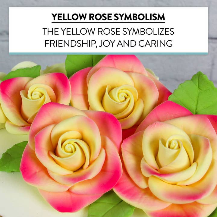 Global Sugar Art - Wholesale Cake/cupcake topper - Exquisite Rose & Leaf Kit, Sugar Cake Flowers by Global Sugar Art, Yellow and Pink Roses with Leaves, 15-Piece Set2