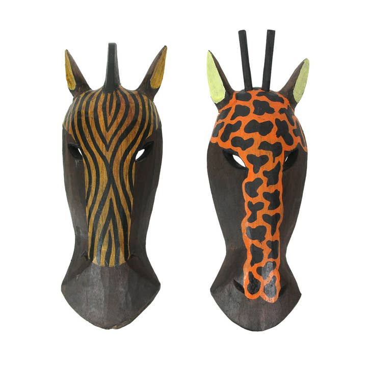 Zeckos Wanddekoration: Afrika Zebra- und Giraffenmasken, 2er-Set für den Großhandel von Zeckos