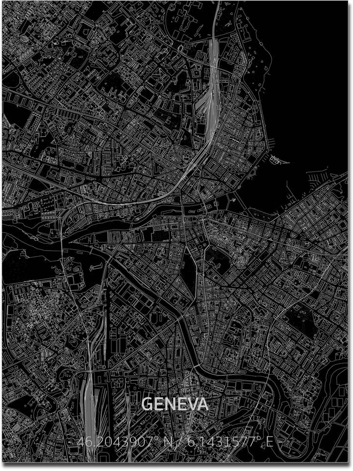 Citymap Geneva | Aluminium wanddecoratie voor wholesale door Brandthout.
