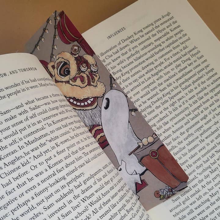 Traditional Bookmark--Swoopy Ghost at a Chinese Lion Dance for wholesale by LostInWonderArt