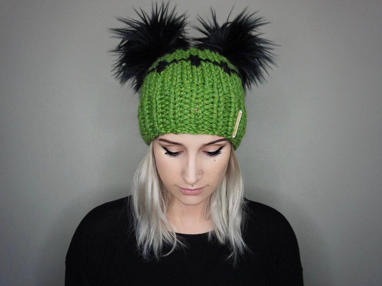 Charlie & Luna Co. - Wholesale Beanie - Unisex - The Frankenstein Double Pom Beanie - Halloween 2025 knit hat1