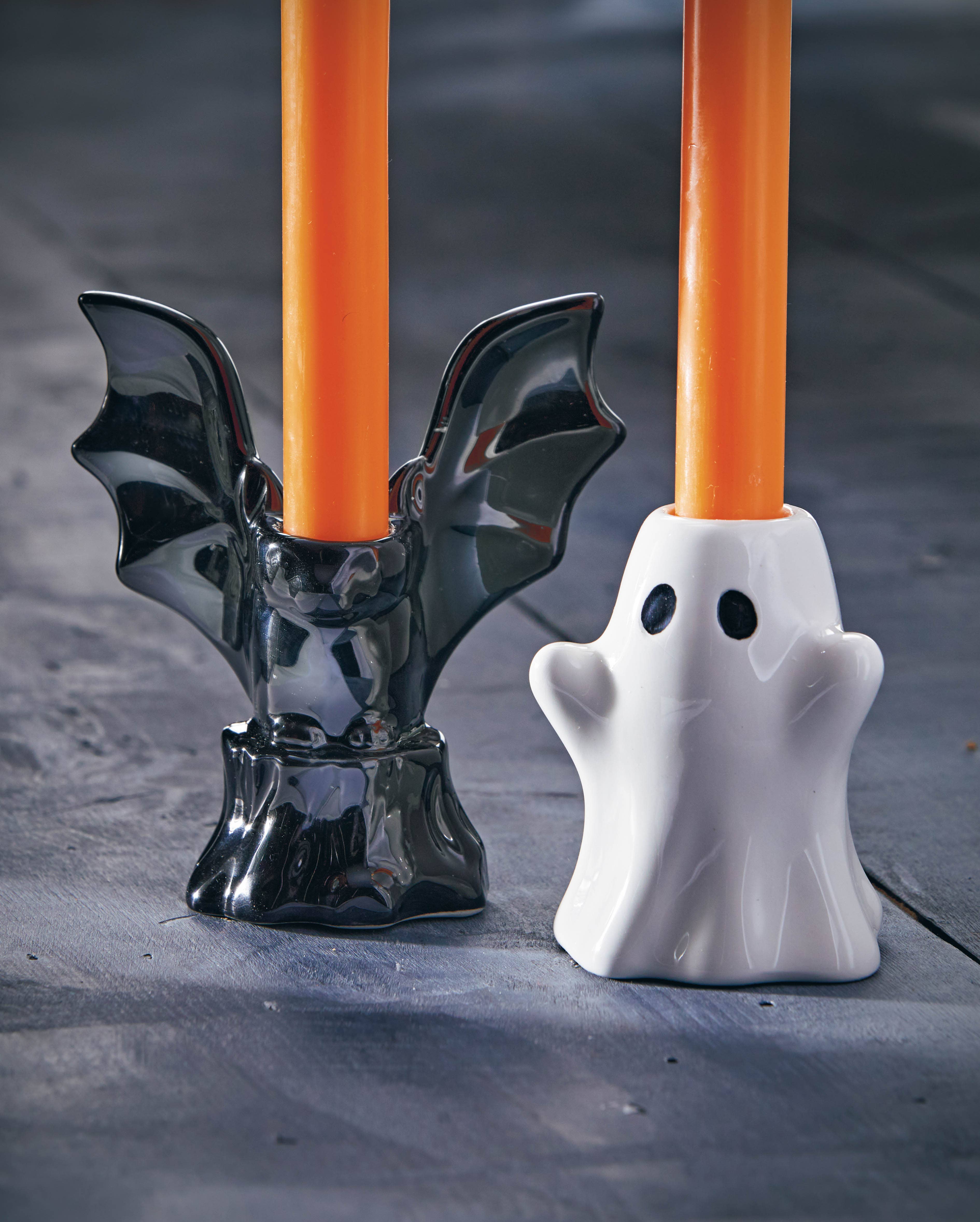 tag - Wholesale Candle Holder - Bat Taper Holder Black Earthenware Halloween2