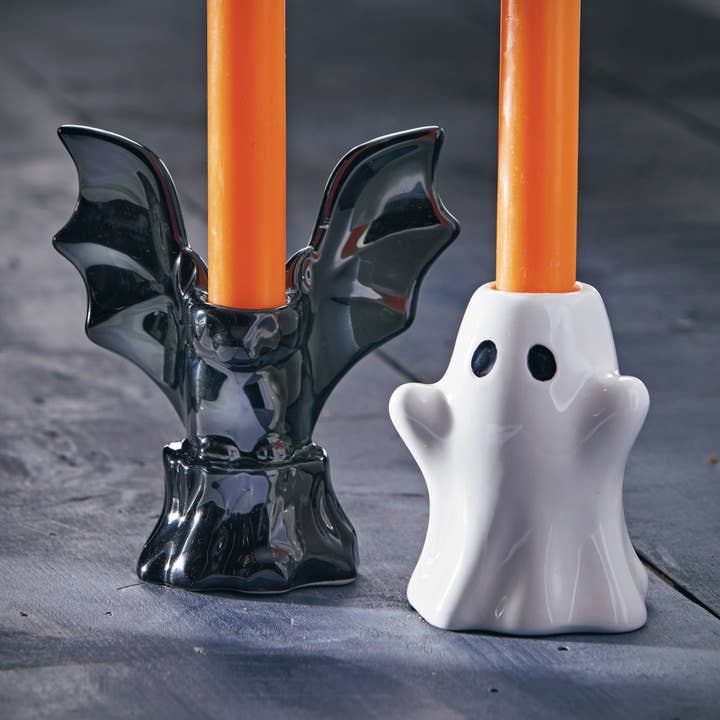 tag - Wholesale Candle Holder - Bat Taper Holder Black Earthenware Halloween2