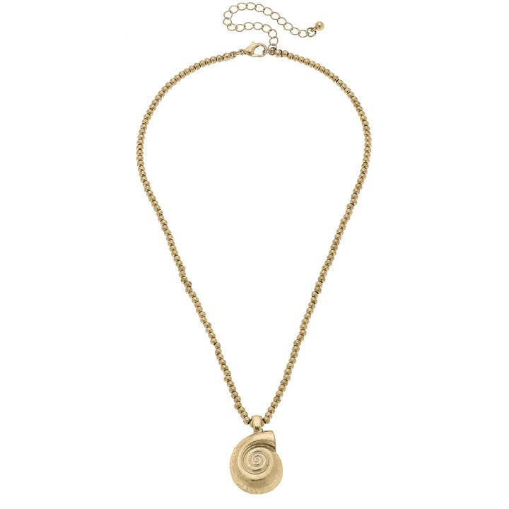 Canvas Style - Wholesale Pendant/Charm Necklace - Cordelia Shell Necklace in Shiny Gold