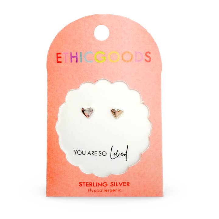 Silver Heart Tiny Stud Earrings for wholesale by ETHICGOODS