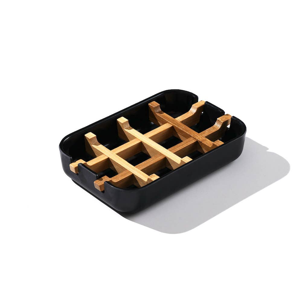 FinchBerry - Wholesale Bath Soap Dish - Black & Bamboo Soap Dish Home Bathroom Sink Decor