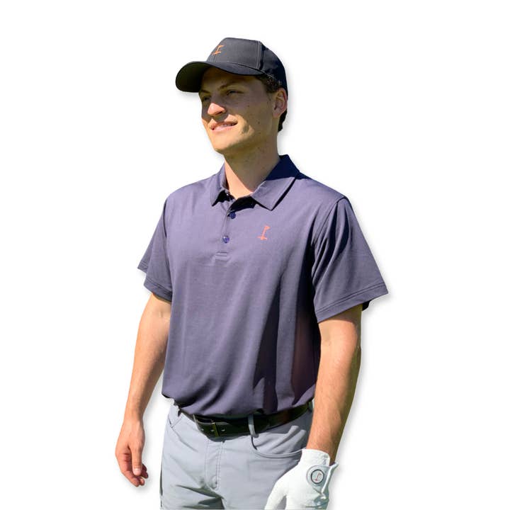 Polo bleu marine à motif chiné pour la vente par WeWantGolf