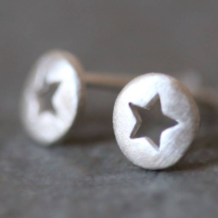 Star Cutout Stud Earrings in Sterling Silver for wholesale by Michelle Chang
