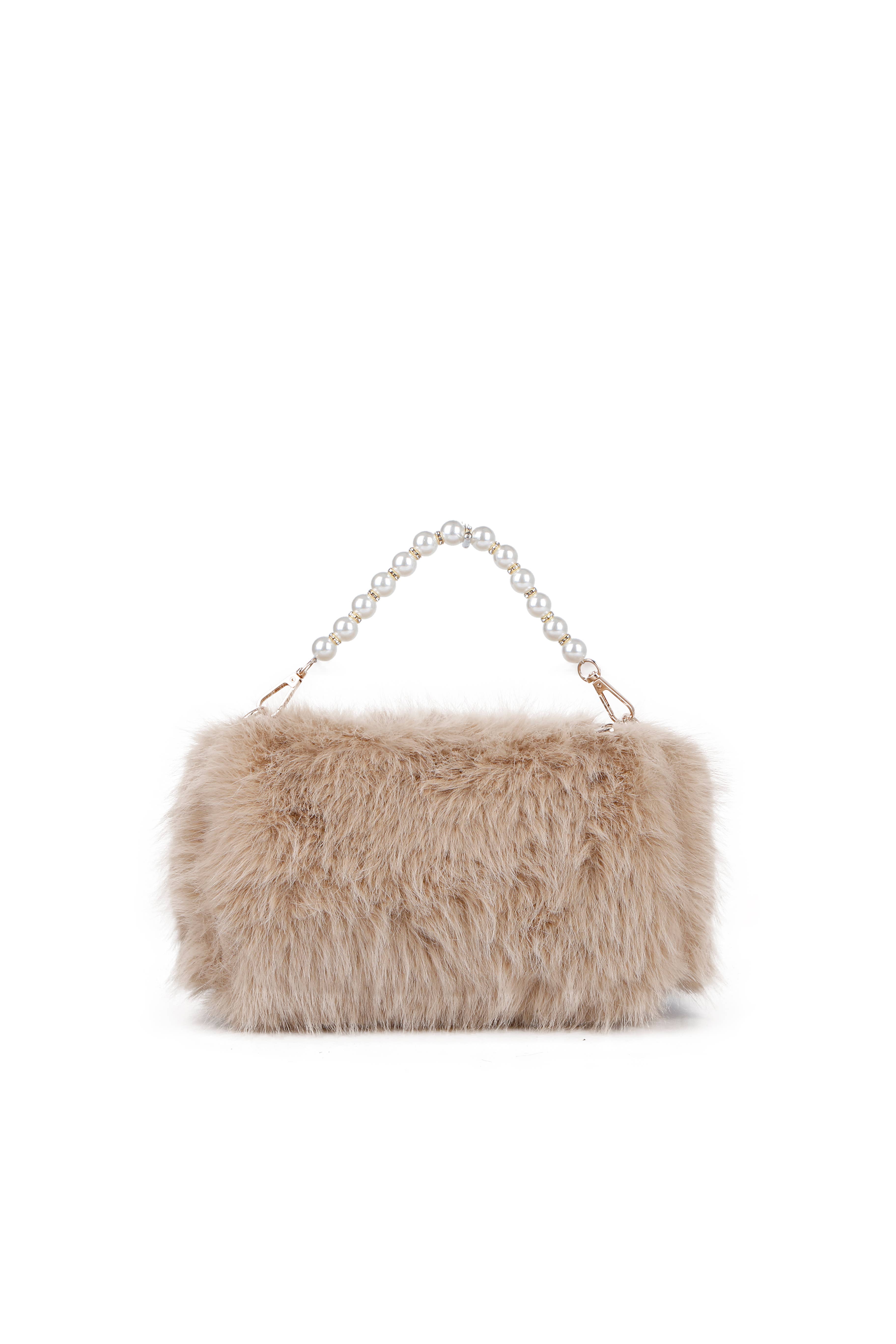 Papaya Fashion Ltd - Vendita all'ingrosso Pochette - Donna - Borsa a mano in ecopelliccia con manico a perla J-20367