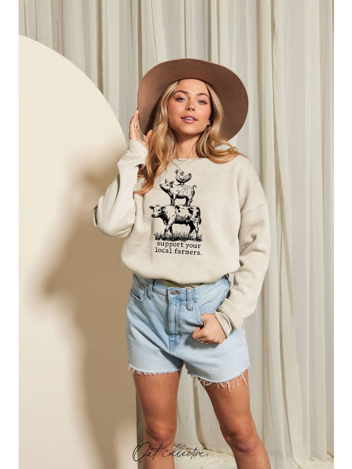 OAT COLLECTIVE - Wholesale Graphic Sweatshirt - Women's - SUPPORT YOUR LOCAL FARMERS Mineral Graphic Sweatshirt1