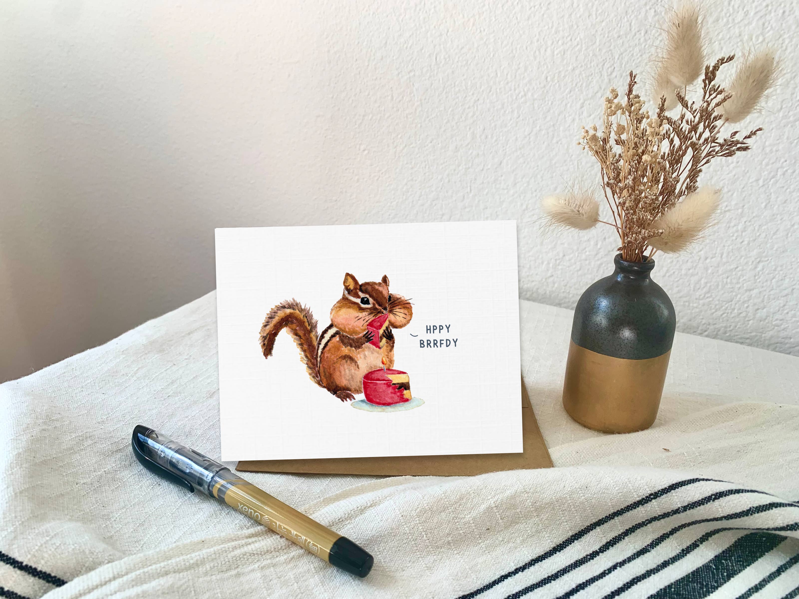Pink Hill Press - Wholesale Birthday Card - Chipmunk w/ birthday cake card, Squirrel woodland creatures1