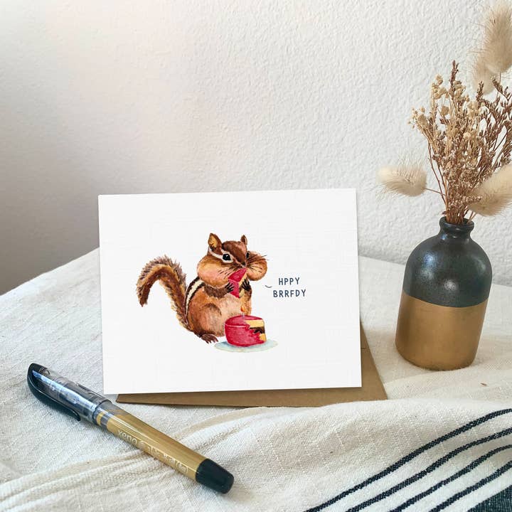 Pink Hill Press - Vendita all'ingrosso Biglietti di auguri - Scoiattolo con biglietto di auguri per il compleanno, Scoiattolo creature del bosco1