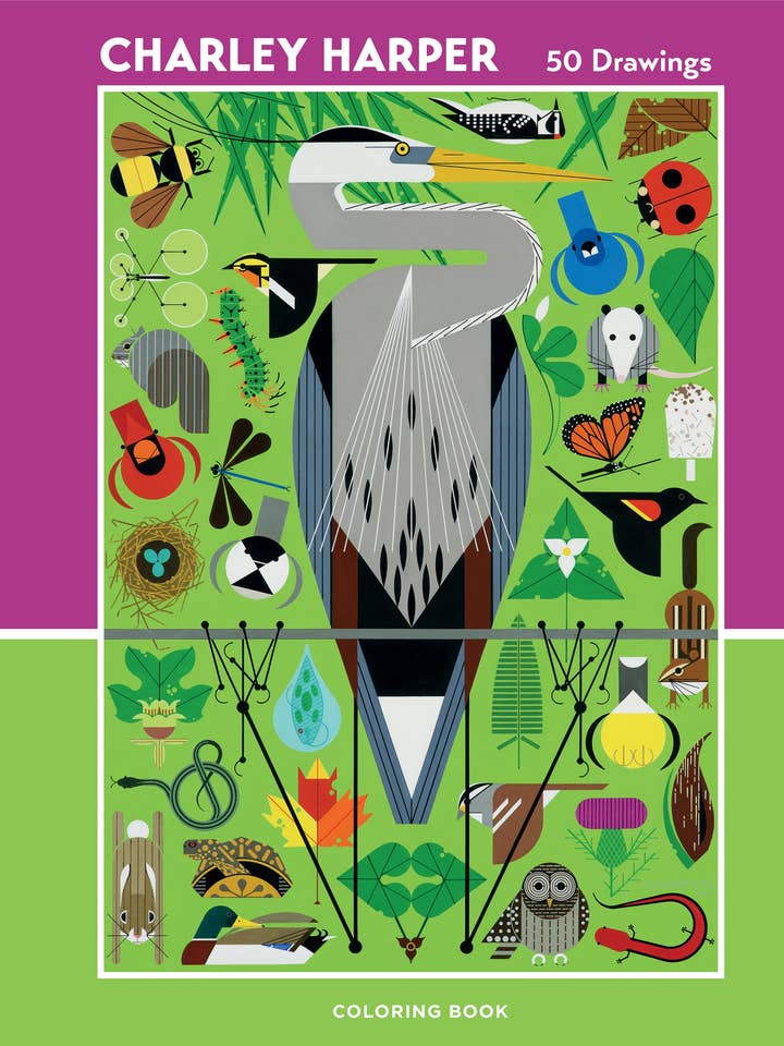 Charley Harper: 50 Drawings Coloring Book for wholesale by Pomegranate