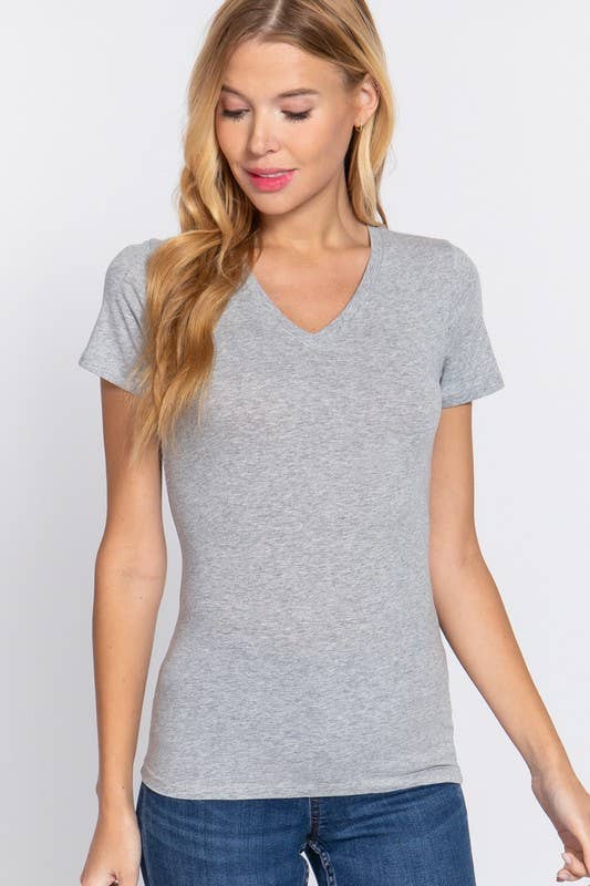 Active Basic | Active USA - Wholesale T-Shirt - Women's - Short Sleeve Cotton Jersey V-neck Top 7