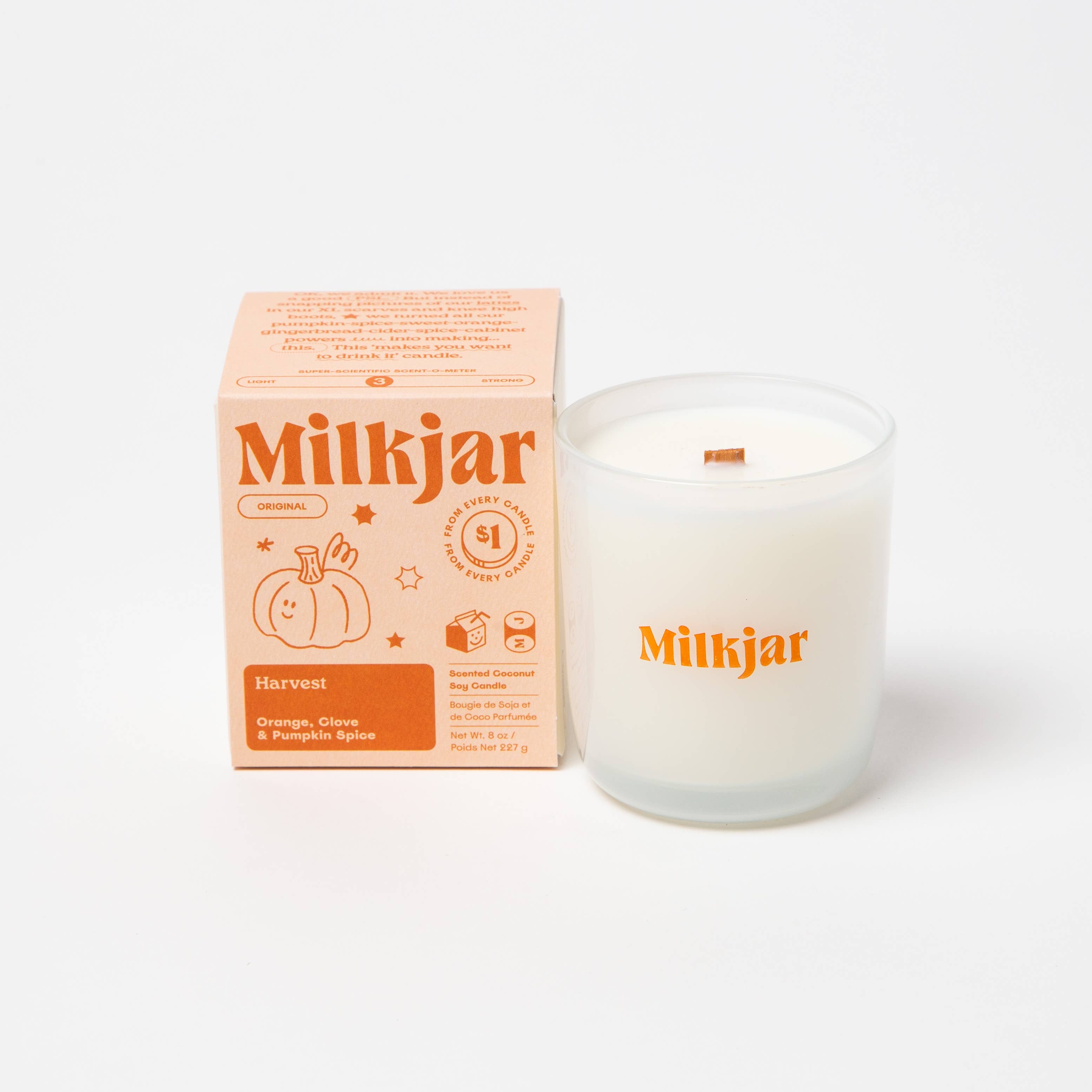 Milk Jar Candle Co. - Wholesale Jar/Filled Candle - Harvest - Orange, Clove & Pumpkin Spice Soy 8oz Candle