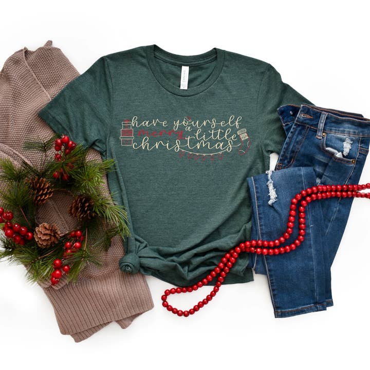 Merry Little Christmas - Green Bella Canvas Tee for wholesale by Bakers and Burgers