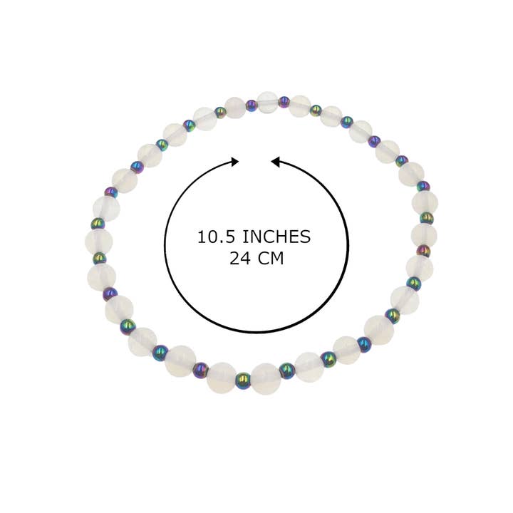 Moonstone Opalite and Rainbow Hematite Beaded Stretch Anklet for wholesale by BESHEEK JEWELRY