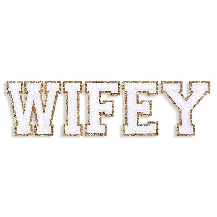Wifey Creme Varsity Letter Patches for wholesale by Viv&Lou